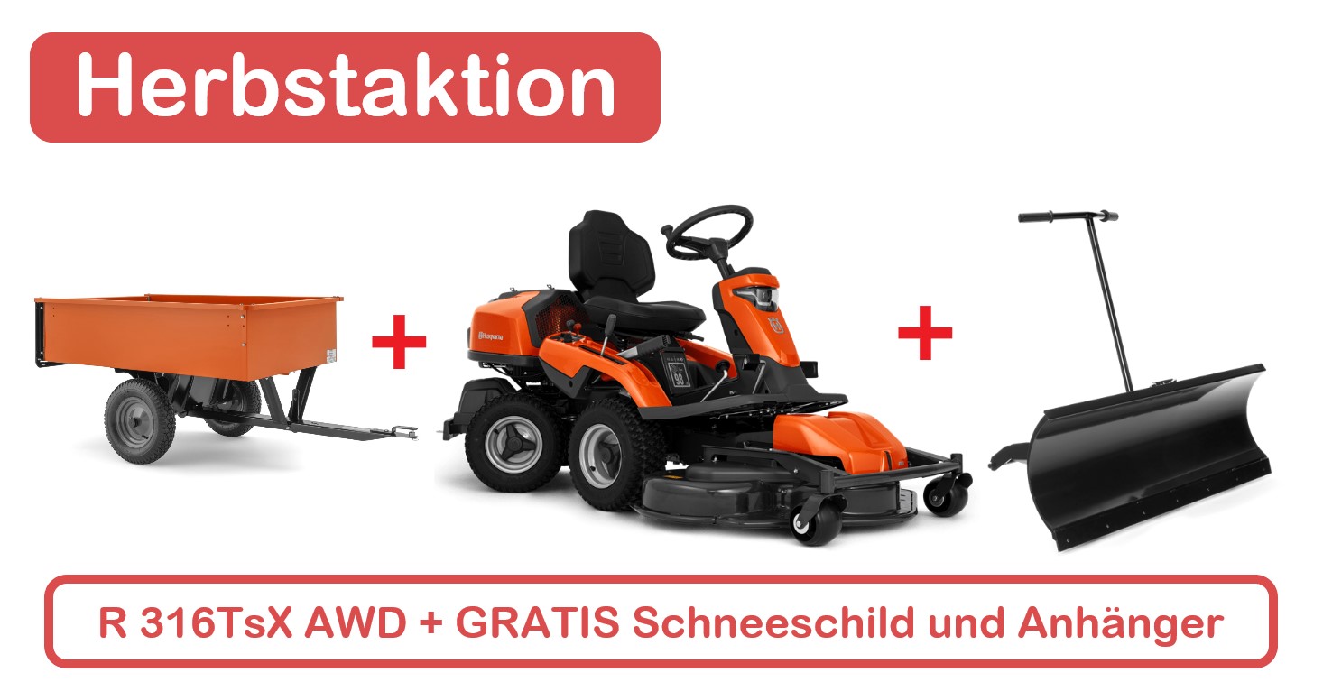 Rasentraktor HUSQVARNA Rider R 316TsX AWD mit 22 PS-KAWA-Motor INKLUSIVE Mähdeck